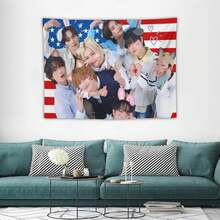 STRAY Members Magazine Pink America Flag , Skz KIDS-S Kpop Tapestry, Stray Tour 2025 Merch,Gift Ideas STAYS, Birthday Gift & Concert Merch ,Wall Hanging Aesthetic College Decor - White - View 3