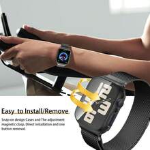 Magnetic Band And Case Compatible With Apple Watch Band 40mm 41mm 42mm 44mm 45mm 46mm 49mm Women/Men, Stainless Steel Milanese Loop Strap, Full Protective Cover Compatible With IWatch Series Ultra SE 11/10/9/8/7/6/5/4/3/2/1