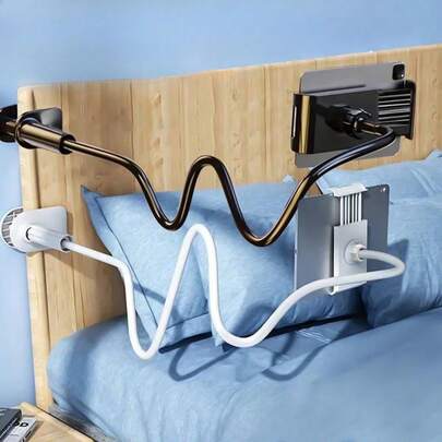 1pc ABS Gooseneck Tablet & Phone Stand, Suitable For Bed, Bedside, Desk, Headboard, Table, Sofa, Lying Bed, Compatible With IPad Mini Pro Air, Kindle, Switch, Galaxy Tabs, Great Gift For Friends, Valentine's Day, Ramadan Compatible With IPhone, Android Phone, Gift For Birthday, Family, Friends For Office, Dorm And Home Use Gifts Birthday Home Dorm Office 360 Degree Rotating Phone Holder Strong Load-Bearing