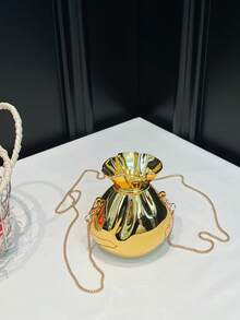 1pc Gold Color Clutch Bag, Women Mini Purse, Vase Shaped Coin Pouch, Gold Wallet, Gold High Heel Shoe, Valentine's Day Gift, Earbud Shaped Crossbody Bag, Chain Strap Shoulder Bag, Unique Evening Clutch - 金色 - 查看 6