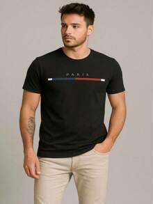 Kit Of 3 Men's Casual T-Shirts, 100% Cotton, Versatile, Comfortable, Sporty, Unisex Basic Premium Cotton Casual Streetwear Spring/Summer - 海軍藍 白色 紅色 - 查看 2