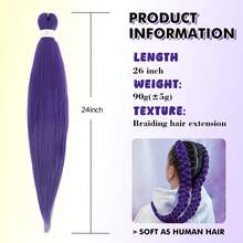 长款紫色编织假发,预拉伸合成编织假发接发,适合编发、舞台派对、万圣节服装、角色扮演和圣诞节 - 彩色 - 查看 4