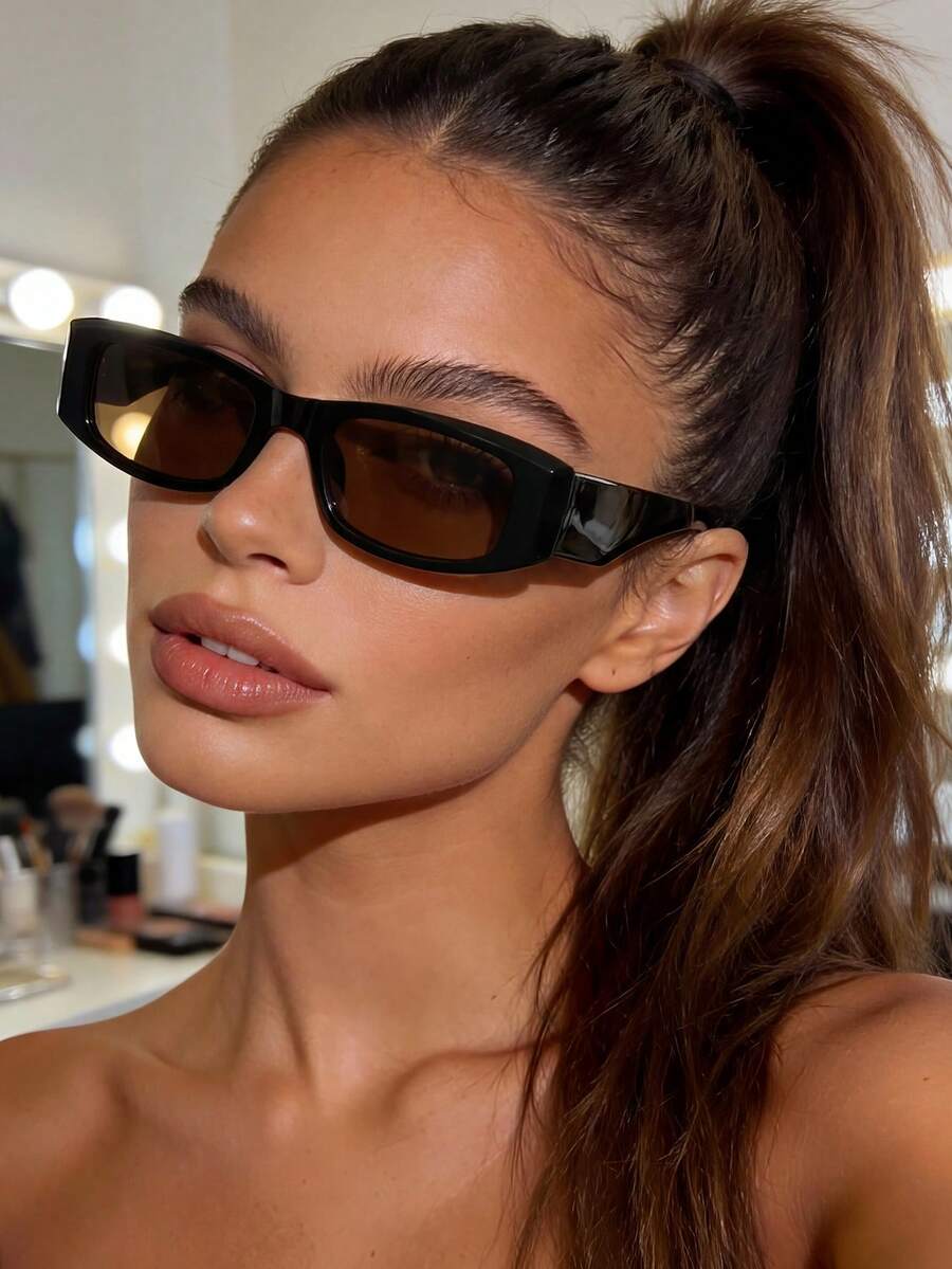 1 paire de lunettes de soleil rectangulaires marron unisexes de haute qualité, style minimaliste à la mode. Convient pour les personnes de 18, 21, 30, 40, 50 ans. Idéal pour les voyages, les vacances, les rassemblements décontractés, les accessoires quotidiens, la pêche, les voyages, les sports, la conduite, les festivals, les accessoires d'été, la plage, les festivals de musique électronique, les sorties, les vacances en famille, les tenues élégantes, les accessoires de style de rue, les accessoires de style sportif - Tabac - Voir 1