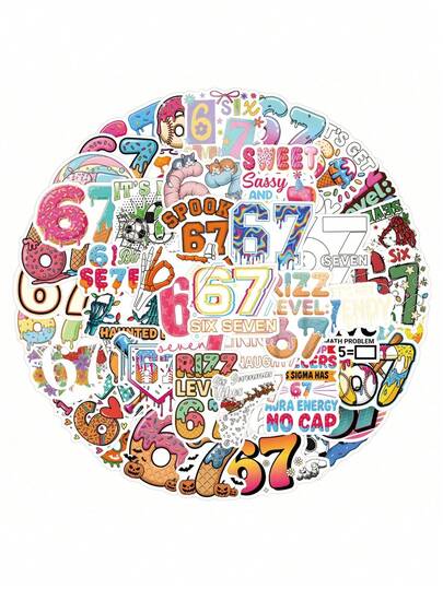 54pcs Fun 6/7 Sticker Set, Scrapbooking Aesthetic Stickers, Expression Sticker Cards, 6/7pcs Interesting Stickers, Waterproof Vinyl Stickers Suitable For Water Bottles, Computers, Laptops, Phones, Luggage, Notebooks, Refrigerators, Etc.