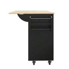 Modern Kitchen Island Table, Kitchen Cabinet, Buffet Cabinet, Wooden Dining Cart, Multifunctional Dining Table With Storage, Dining Cart With Snack Holder And Telescopic Functional Cabinet, Black - Black - View 8