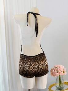 1 pieza Mono con estampado de leopardo, salvaje y apasionado, adecuado para actividades íntimas en el dormitorio - Marrón - Ver 8