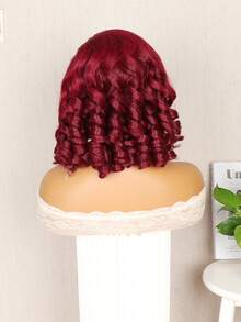 13X4蕾丝前假发 短款波浪卷假发 蓬松卷发假发 大卷女士侧分及肩假发 合成纤维波波头波浪假发 女士黑色/棕色/酒红色/橙色（波波头假发 8-16英寸） 混合假发 - 真人发和合成纤维混合 - SBUG/99J - 查看 4