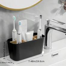 1pc Plastic 5-Compartment Toothbrush Holder, Makeup Organizer Box, Bathroom Vanity Storage Rack For Cosmetics, Stationery, Electric Toothbrush, Toothpaste, Shaving Supplies, Home Decor, Holiday Gift, Back To School Decoration - Multicolor - View 4
