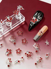 30 chiếc phụ kiện trang trí móng hình ngôi sao đỏ, đá trang trí móng 3D lấp lánh, phụ kiện móng hình sao, phong cách Y2K, thích hợp cho móng acrylic và các dụng cụ làm móng khác. - Đỏ - Xem 3