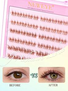 60pcs Self-Adhesive Lashes Brown Fluffy False Eyelash Clusters 10-14mm Mixed D Curl Pre-Glued Lash Clusters Wear No Glue Needed Individual Lashes Natural Look Brown Lash Clusters No Glue Or Makeup Remover Required False Eyelashes Comic Lashes Gift For Women & Girl Makeup Tools - D - View 3