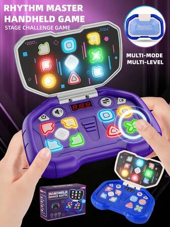 1pc Rhythm Master Game Console, Educational Handheld Gaming Device, Stress Relief Flip-Open Electronic Dance Machine, Multi-Mode Gameplay With Lights & Sounds, Interactive Friend & Family Game Toy, Suitable As Christmas/Halloween/Holiday Gift For Boys & Girls