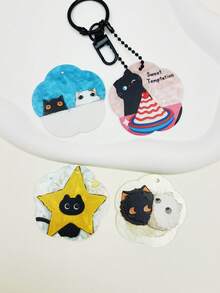 1pc Cute Floral Cat Shaped Acrylic Pendant, Double-Sided 3D Painted Black Cat Charm, Cat Pendant, DIY Jewelry Making And Decoration Accessory, Can Be Used As Keychain, Pet Tag, Birthday Gift