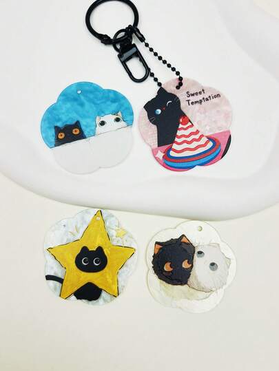 1pc Cute Floral Cat Shaped Acrylic Pendant, Double-Sided 3D Painted Black Cat Charm, Cat Pendant, DIY Jewelry Making And Decoration Accessory, Can Be Used As Keychain, Pet Tag, Birthday Gift