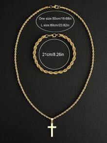 2件套复古男女通用扭纹不锈钢项链和手链套装，父亲节、圣诞节、新年、情人节礼物