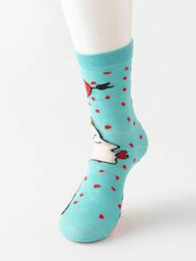 6 Pairs/4 Pairs/2 Pairs Unisex Blue Heart Kiss Pattern Mid-Calf Socks, Fashionable Combed Cotton Socks For Spring & Autumn - Multicolor - View 8