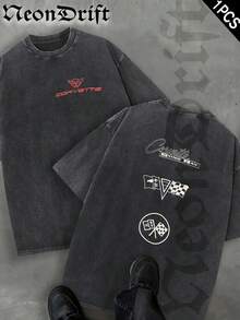 NeonDrift  Double-Sided Printing Men's T-Shirt Men's Washed T-Shirt100% Cotton Washed & Vintage Fabric Soft & Skin-Friendly Unisex Style Gifts For Spring Festival, Valentine's Day, St. Patrick's Day & World Cup-Camisetas Para Hombre Mens Clothes Christian  Men's Corvette Sting Ray T-Shirt With Racing Flag Print Vintage Style Automotive Design For Car Enthusiasts Streetwear Fashion Casual Wear Classic Look Auto Culture Gift Idea - màu đen - Xem 1