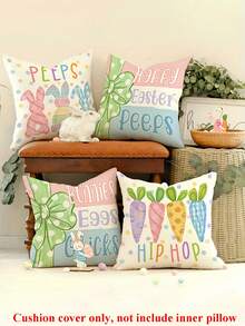 4pcs Easter Day Cartoon Rabbit Cushion Cover Polyester 45x45cm Eggs Carrot Pattern Print Throw Pillow Case