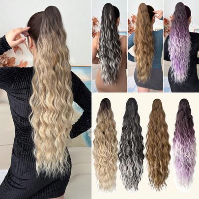 Claw Shaped Ponytail Extension Hair Accessory With Multi-Color Gradient Brown Gradient Purple Water Ripple Heat-Resistant Fiber Synthetic Ponytail Wig, Suitable For Women's Christmas, Halloween Music Festival Parties And Daily Use