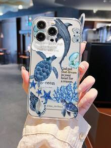 1pc Fashionable Popular Deep Sea Refreshing Marine Life 2D Pattern Full Coverage Anti-Slip Soft TPU Phone Case, Compatible With IPhone 17, 16, 15, 14, 13, 12, 11 PRO/PRO MAX/PLUS And Other Galaxy Models, Suitable As Birthday, New Year, Valentine's Day, Easter, April Fool's Day Gift For Friends, Family, Colleagues, Loved Ones - Clear - View 1