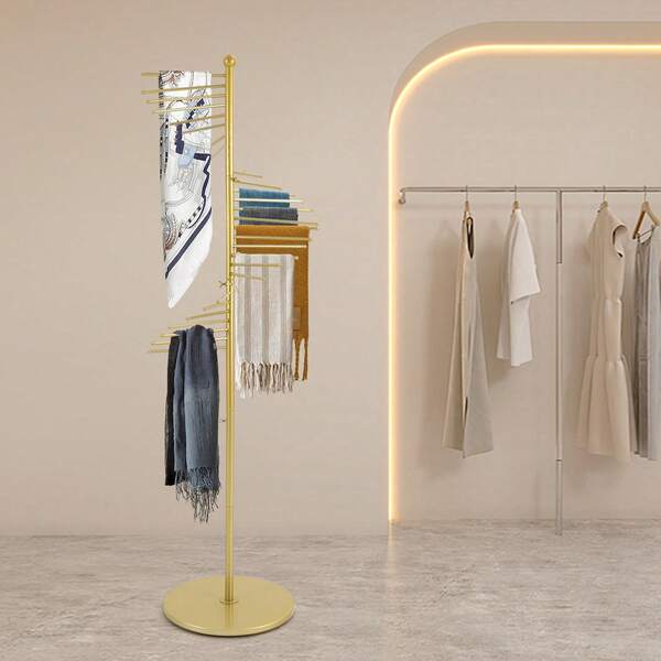 5.58ft Iron Freestanding Scarf Display Rack, Spiral Display Rack, Spiral Scarf Display Rack For Hanging Ties, Bras, Bathing Suits, Belts, Sheets, Scarves, Undershirts, Pants, Bags, Towels, Wristbands, Necklaces, Jewelry, House Use Or Commercial Uses