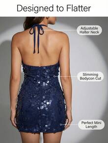 Valentine's Day Women's Halter Neck Deep V-Neck Sequin Glitter Bodycon Mini Dress Sleeveless Cut Out Party Club Evening Outfit - Nhiều màu - Xem 5