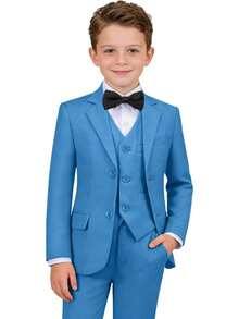Boys' 5 Piece Slim Fit Suit Set - Toddler Kids Gentleman Formal Wedding Ring Bearer Outfit - Teal Blue(bowtie) - View 1