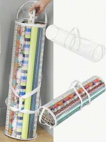 Bolsa de almacenamiento transparente para papel de regalo, material de PVC con asa blanca, caja de almacenamiento cilíndrica conveniente. Bolsa de almacenamiento de papel de regalo de Navidad, bolsa de almacenamiento de tubo de papel de fiesta, bolsa de regalo con cremallera, bolsa de almacenamiento de regalo transparente impermeable y a prueba de polvo, bolsa de almacenamiento de papel de regalo de Navidad, decoraciones navideñas, bolsa de regalo de fiesta individual - Negro - Ver 1