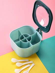 4-Grid Leakproof Spice Storage Box, Nordic Style With Spoons - Decorative Wall-Mounted Kitchen Organizer, Suitable For Camping/Dorm, PP Material (Sage Green/Cream White/Blush Pink), 7x12cm. A Perfect Gift For Women, Suitable For Housewarming, Thanksgiving, Harvest Festival, Family Gatherings, Etc.