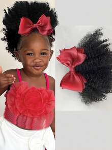 1pc Big Go Afro Kinky Marley Ponytail With Elastic Bow Clip, Soft Hair, Kids Braided Ponytail, Suitable For Girls - Black - View 12