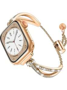 Women's Rose Gold And Gold Slim Bands, Compatible With Apple Watch 38/40/41/42/44/45/46/49 Mm. Designer Sparkling Rhinestone And Stylish Adjustable Metal Bracelet Band For Women, Perfect For Adding A Touch Of Glamour As A Holiday Or Birthday Gift. Compatible With Apple Watch Series 11/10/9/8/7/6/5/4/3/2/1/SE/Ultra. - 38/40/41mm & 42mm (S10/11) - View 14