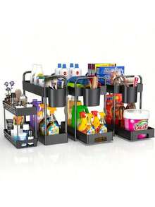 TAIMASI 4 Pack Under Sink Organizer And Storage - Stackable 3 Size 2 Tier Bathroom Under The Sink Organizers Multi-Usage Kitchen Cabinet Organizers And Storage Sink Bath Shelf Baskets - 黑色 - 查看 7