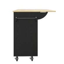 Modern Kitchen Island Table, Kitchen Cabinet, Buffet Cabinet, Wooden Dining Cart, Multifunctional Dining Table With Storage, Dining Cart With Snack Holder And Telescopic Functional Cabinet, Black - Black - View 7
