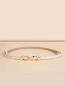 1pc PU Leather Skinny Adjustable Waist Belt With Metal Buckle, Suitable For Dresses, Autumn & Halloween