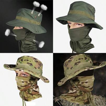2pcs Women Men Hiking Fishing Boonie Hat Outdoor Sport Sun UV Protection Neck Face Camouflage Adjustable Bucket Caps And Mask