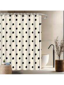 1PC Modern Beige And Black Polka Dot Shower Curtain, Classic Polka Dot Pattern With Contrast Dots On Neutral Beige Background, Premium Water-Resistant Polyester Fabric,Mildew-Resistant, Textured Modern Minimalist Style With Metal Grommet Top, Unisex Neutral Bathroom Decor, With 10 Hooks Included, Perfect For Contemporary Bathroom, Guest Bath, Master Suite, Stylish Home Upgrade - 浴簾1 - 查看 2