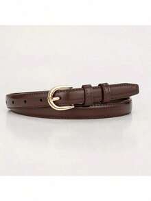 1pc Solid Color Casual PU Leather Waist Belt, Slim Design, Suitable For Women All Seasons Summer, School Fall, Autumn, Halloween Polyurethane(PU) - A - Xem 4