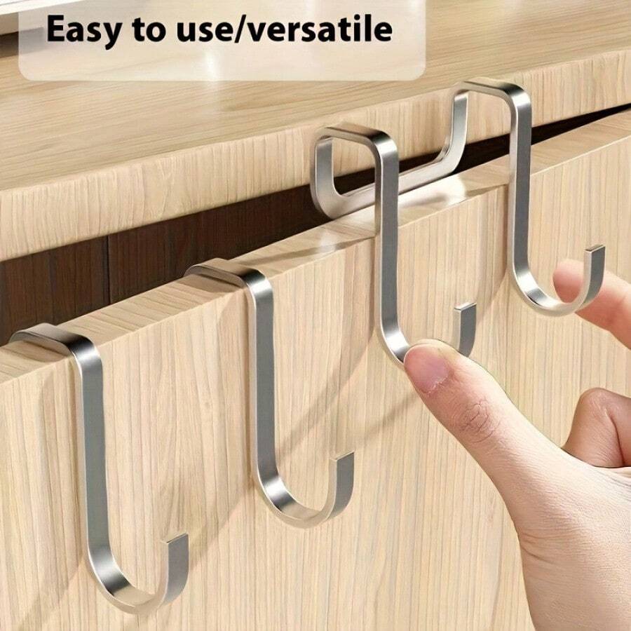 5pcs Double Hook Hangers - Suitable For Bedside, Door, Bathroom & Kitchen Wall | No Drilling Required, Space Saving, Sturdy Adhesive For Bathrobes And Towels - Silver - View 1