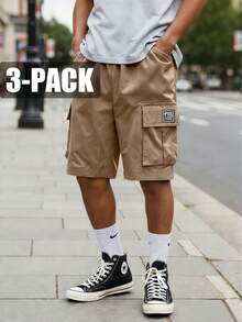 3-Pack Men's Cargo Shorts | Summer Fashionable Versatile Casual Shorts | Multi Pocket Drawstring | Street Style Men's Sports Shorts - 卡其+灰色+黑色 - 查看 6