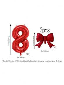2pcs 32-Inch Number Balloon Set, Pink & Red Bow Foil Balloons, White, Red, Black & Cream 0-9 Number Balloons Suitable For Birthday Party, Anniversary Decoration - Multicolor - View 42