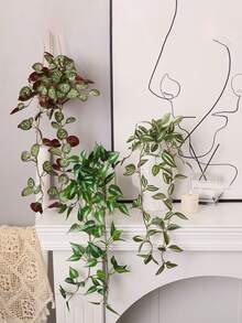 1株仿真秋海棠叶植物，悬挂式，逼真白色叶脉，胡椒草造型，适用于婚礼、生日、节日派对装饰，也适用于办公桌、墙面、客厅、卧室、花园、室内外家居装饰。 - 彩色 - 查看 3