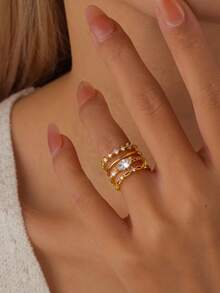 MESTILO 3/4/6pcs/Set Heart & Clover Cubic Zirconia Stacking Rings, Delicate Minimalist Design, Thin Eternity Engagement Rings Suitable For Couples, Valentine's Day Gift - Multicolor - View 12