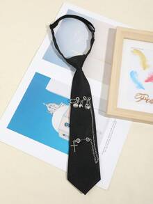 1pc Fashionable Men's Heart & Face Cross Chain Brooch Accessory, Black Tie Casual Versatile Suitable For Daily Outing, Commuting, Party Matching - A - View 2