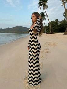 Women's Fashionable, Elegant, Minimalist Woven Coverup Dress, Suitable For Beach Vacation In Summer - Multicolor - View 4