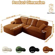 109.4" L-Shaped Boneless Sofa, Modern Corduroy Sofa, Modular Sectional Sofa With Deep Seat, Chaise Lounge Sofa For Living Room And Office, Living Room Furniture, No Assembly Required - trái cam - Xem 2