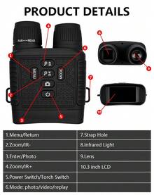 Night Vision Binoculars With 30-Megapixel Photo Resolution, 2.5K Video Resolution, A 3-Inch TFT LCD Display, And 6x Digital Zoom - Black - View 8