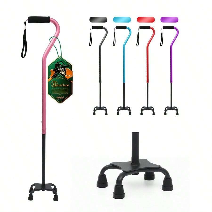 Quad Bastn Ajustable con Mango Acolchado Suave para Hombres y Mujeres, Ligero, cmodo con 4 Patas para Mayor Estabilidad - Rosa - Ver 1