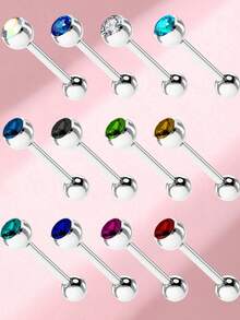 5pcs Titanium Steel Luxury Rhinestone Studded Tongue Piercing Jewelry For Women - 5 Diamond-encrusted Pieces - View 17