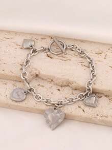 1pc Stainless Steel Heart Pendant Bracelet For Women Fashion Heart Charms Chain Bracelets Waterproof Jewelry