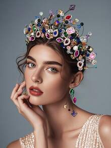 1pc Elegant Bridal Flower Crown, Sparkling Crystal Wedding Hair Accessory Decor, Suitable For Wedding, Party, Photography, Stage Play, Forest Princess Hairstyle, Christmas