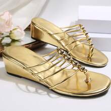Wedge Sandals Shoes Women's Multi-Strap Thong Slide Sandals Clip Toe Sandal For Summer Casual & Daily Wear - Vàng - Xem 3